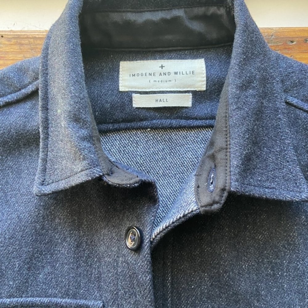 IMAGENE AND WILLIES Utility Coat in Washed Wool, Men's Medium, Blue